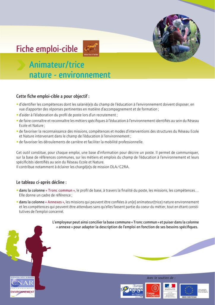 Illustration d'un animateur en éducation à l'environnement, un métier commençant par E