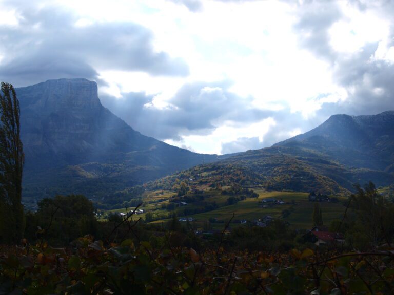 Vue panoramique des vignes à Apremont en Savoie en automne