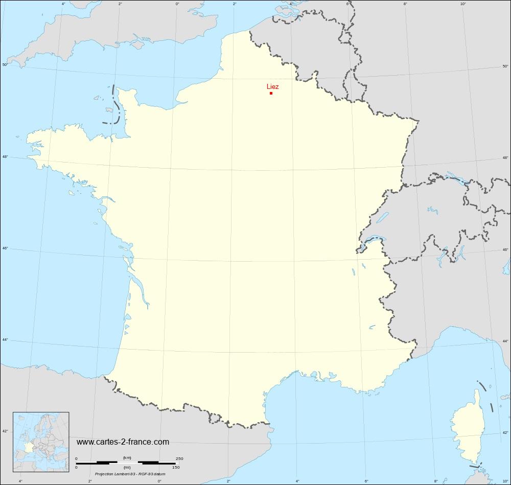 Carte détaillée de la commune de Liez avec localisation et code postal