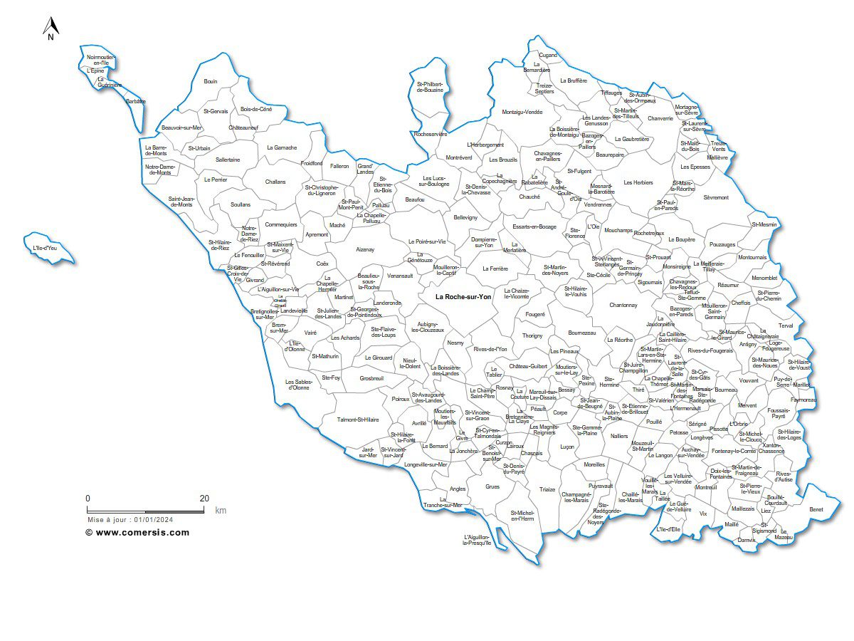 Carte de la Vendée avec localité de Vendrennes