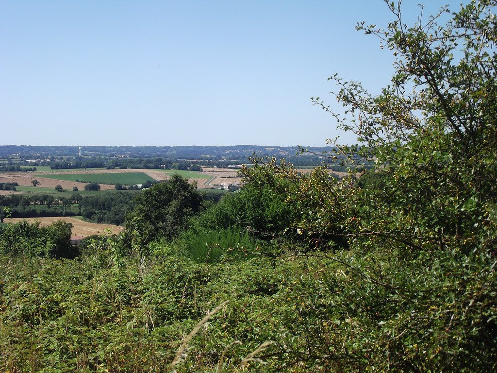 Vue aérienne du village de La Caillère-Saint-Hilaire avec ses paysages et habitations typiques du code postal 85410